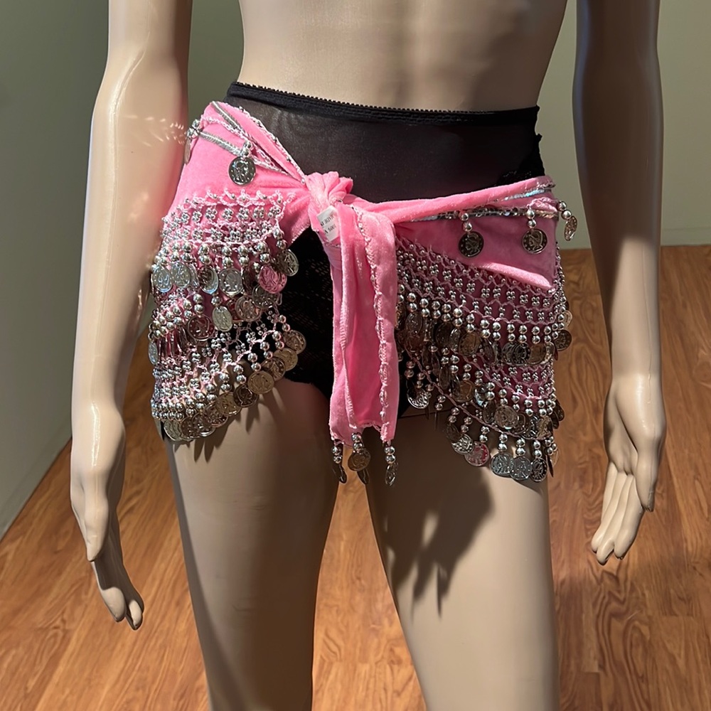 Belly Dancer Pink Velvet With Silver Coins And Beads Size L